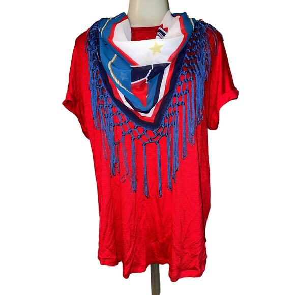 Cactus + Pearl Women's Size Medium Red Shirt w/Removable Fringed Nautical Scarf - Picture 1 of 6